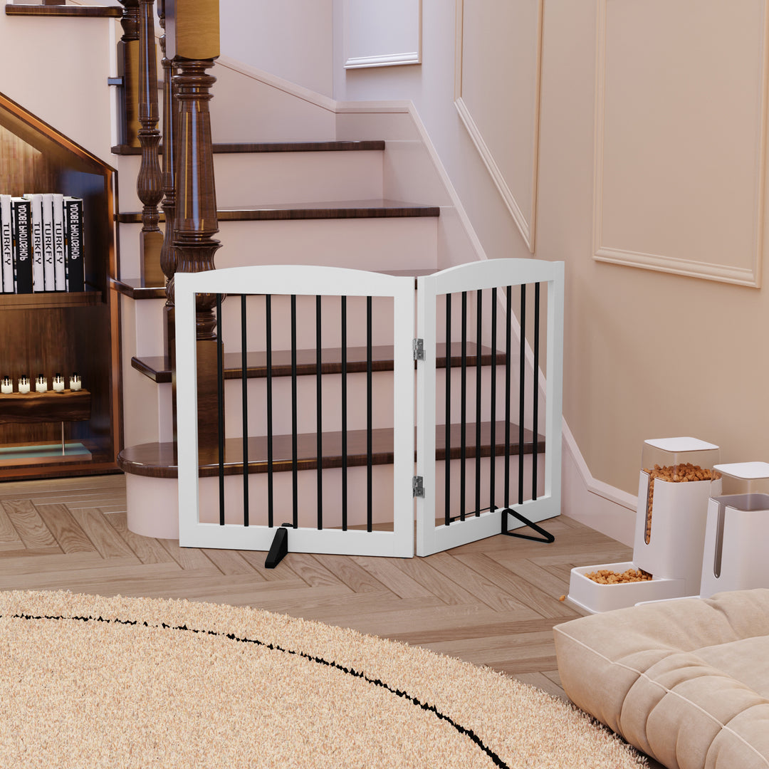 HLR® Freestanding Foldable Wooden Dog Gate Indoor Safety Fence for Stairs and Doorways Step Over with Support Feet for Puppies and Dogs