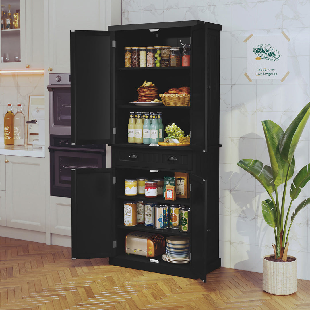 HLR® Classic White Freestanding Pantry Cabinet with Adjustable Shelves & Drawer – Versatile Storage for Kitchen, Bathroom & Hallway