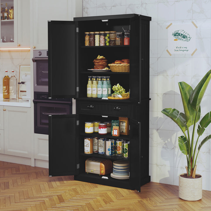HLR® Classic White Freestanding Pantry Cabinet with Adjustable Shelves & Drawer – Versatile Storage for Kitchen, Bathroom & Hallway