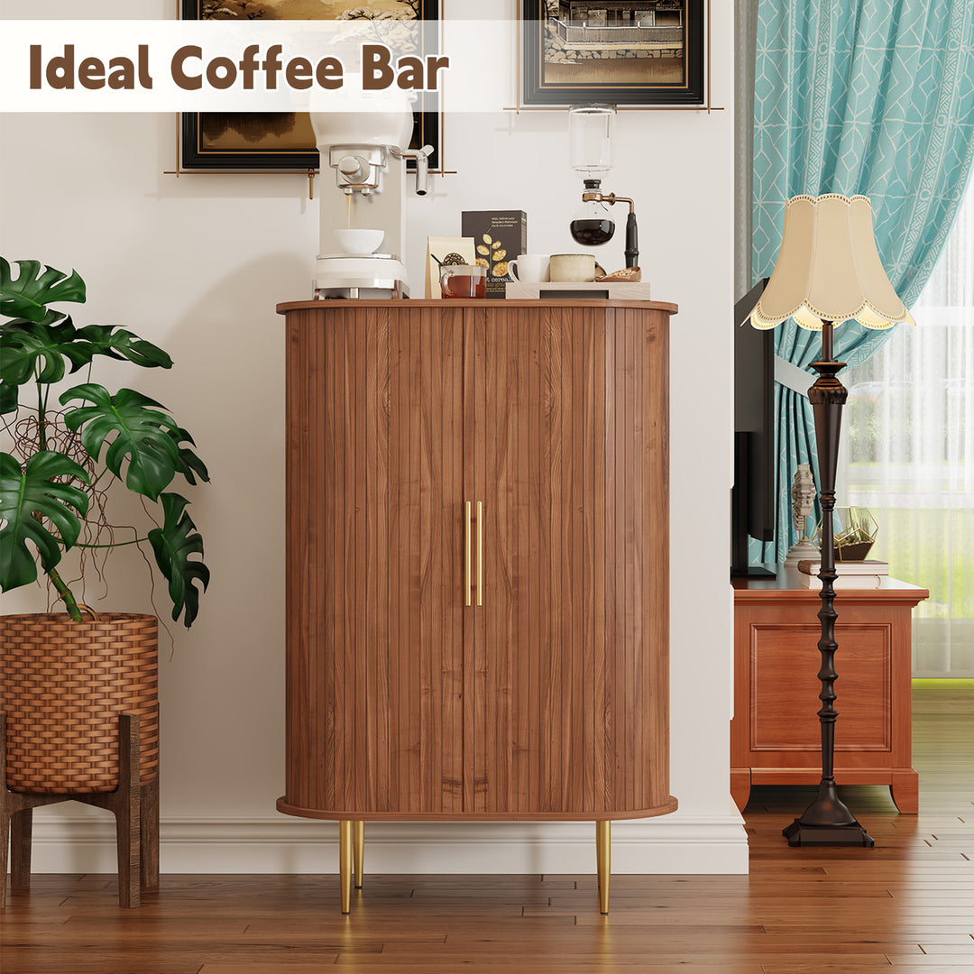 HLR® Modern Tambour Door Coffee Bar Cabinet with Wine Rack, Glass Holder & Spacious Storage for Living Room & Dining Area