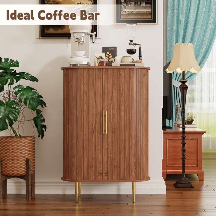 HLR® Modern Tambour Door Coffee Bar Cabinet with Wine Rack, Glass Holder & Spacious Storage for Living Room & Dining Area