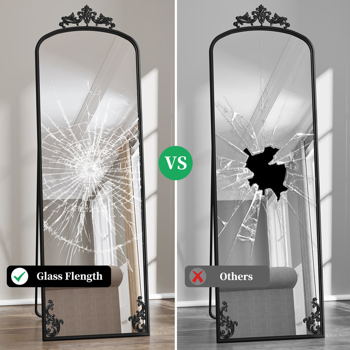 HLR® Arched Full Length Floor Mirror with Carved Metal Frame – 65" Tall – Stylish Home Decor for Bedroom, Dressing Room & Entryway