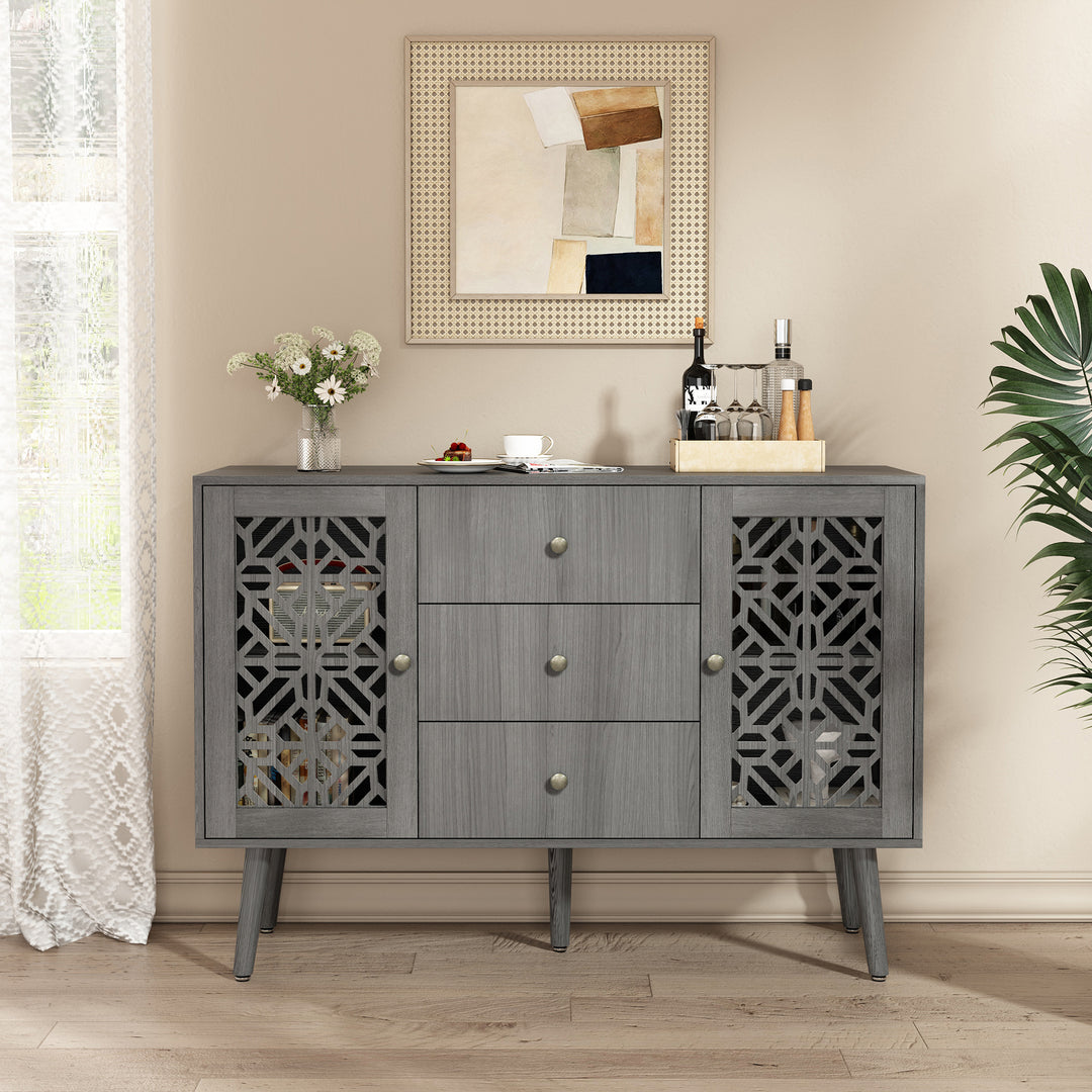 HLR® 48" Wooden Credenza Sideboard with 2 Doors & 3 Drawers Storage TV Stand for Living Room to Organize Clutter and Fits Most TVs