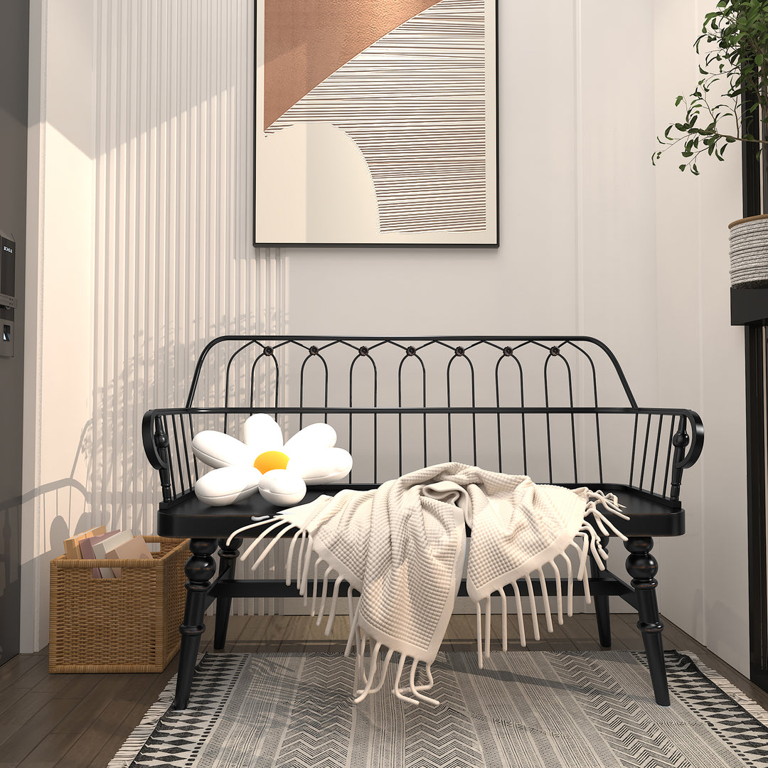 HLR® Mid-Century Modern Entryway Bench – Metal Frame with Solid Wood Legs | Industrial Hallway Seating with Retro Charm