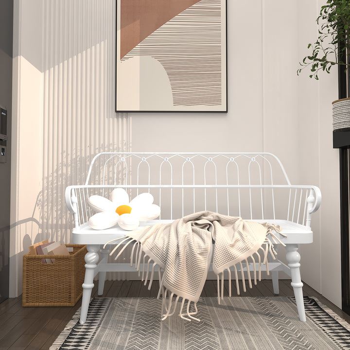 HLR® Mid-Century Modern Entryway Bench – Metal Frame with Solid Wood Legs | Industrial Hallway Seating with Retro Charm