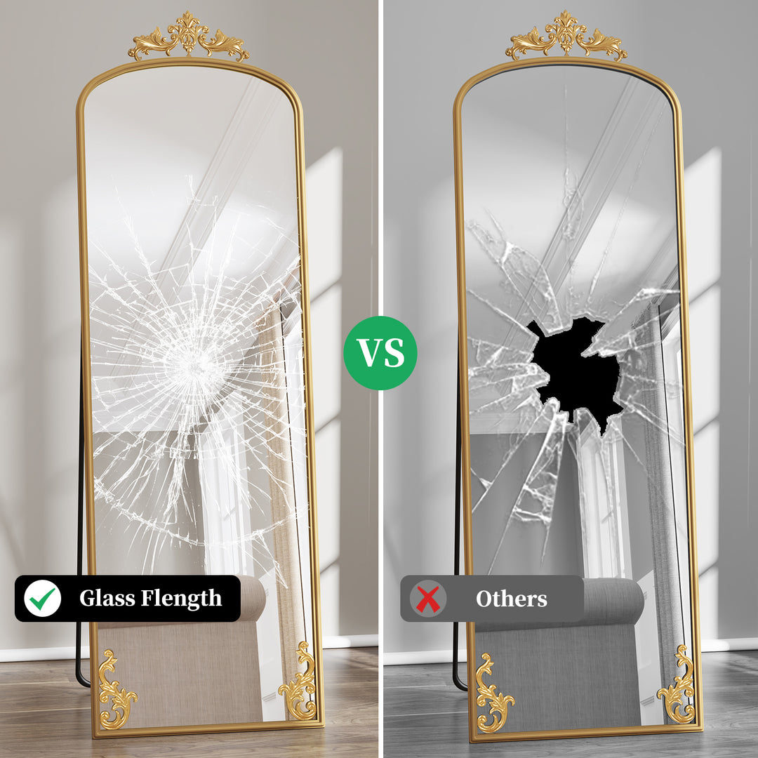 HLR® Arched Full Length Floor Mirror with Carved Metal Frame – 65" Tall – Stylish Home Decor for Bedroom, Dressing Room & Entryway