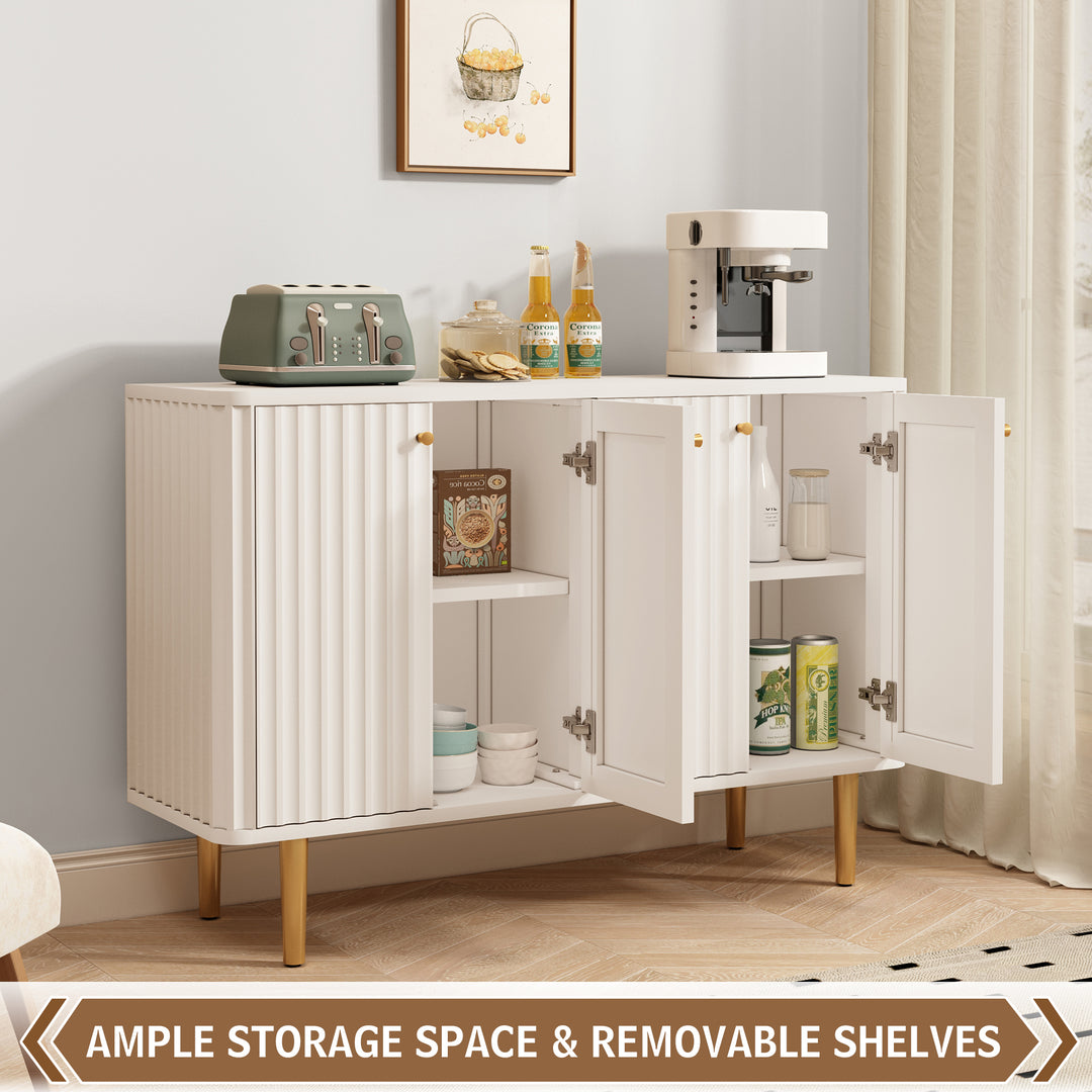 HLR® 48" Modern Sideboard Buffet with 4 Doors & Removable Shelves – Embossed Credenza Entryway Cabinet for Living & Dining Rooms