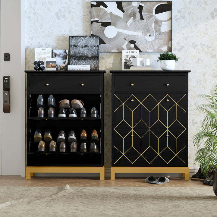 HLR® Space-Saving Hidden Shoe Cabinet – 2 Flip-Doors & 1 Drawer – Compact Storage for Entryway & Front Door