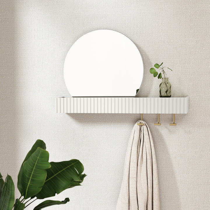 HLR® Round Wall Mirror with Shelf & Hooks – Functional Decor for Bathroom, Entryway, Bedroom & Living Room