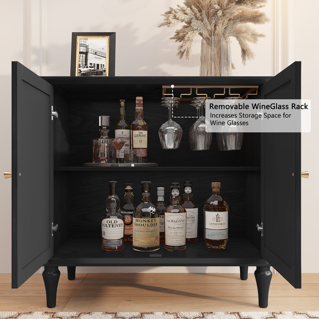 HLR® Mid-Century Modern 31.4''W Wooden Credenza Sideboard – 2-Door with Adjustable Shelves for Living & Dining Room