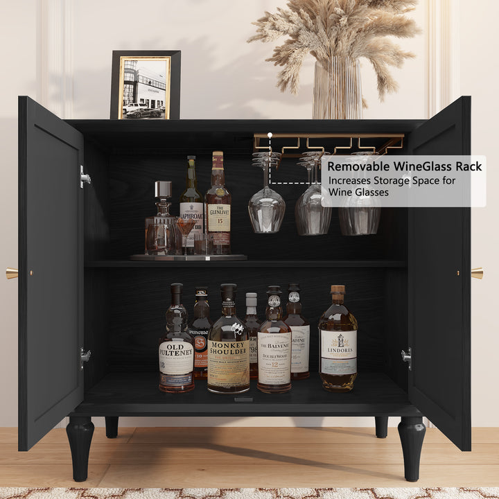 HLR® Mid-Century Modern 31.4''W Wooden Credenza Sideboard – 2-Door with Adjustable Shelves for Living & Dining Room