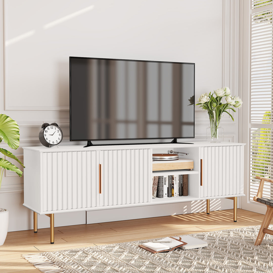 HLR® Mid Century Modern Fluted 66" TV Stand with Storage – Fits TVs up to 75" – Wooden Entertainment Center for Living Room & Family Room