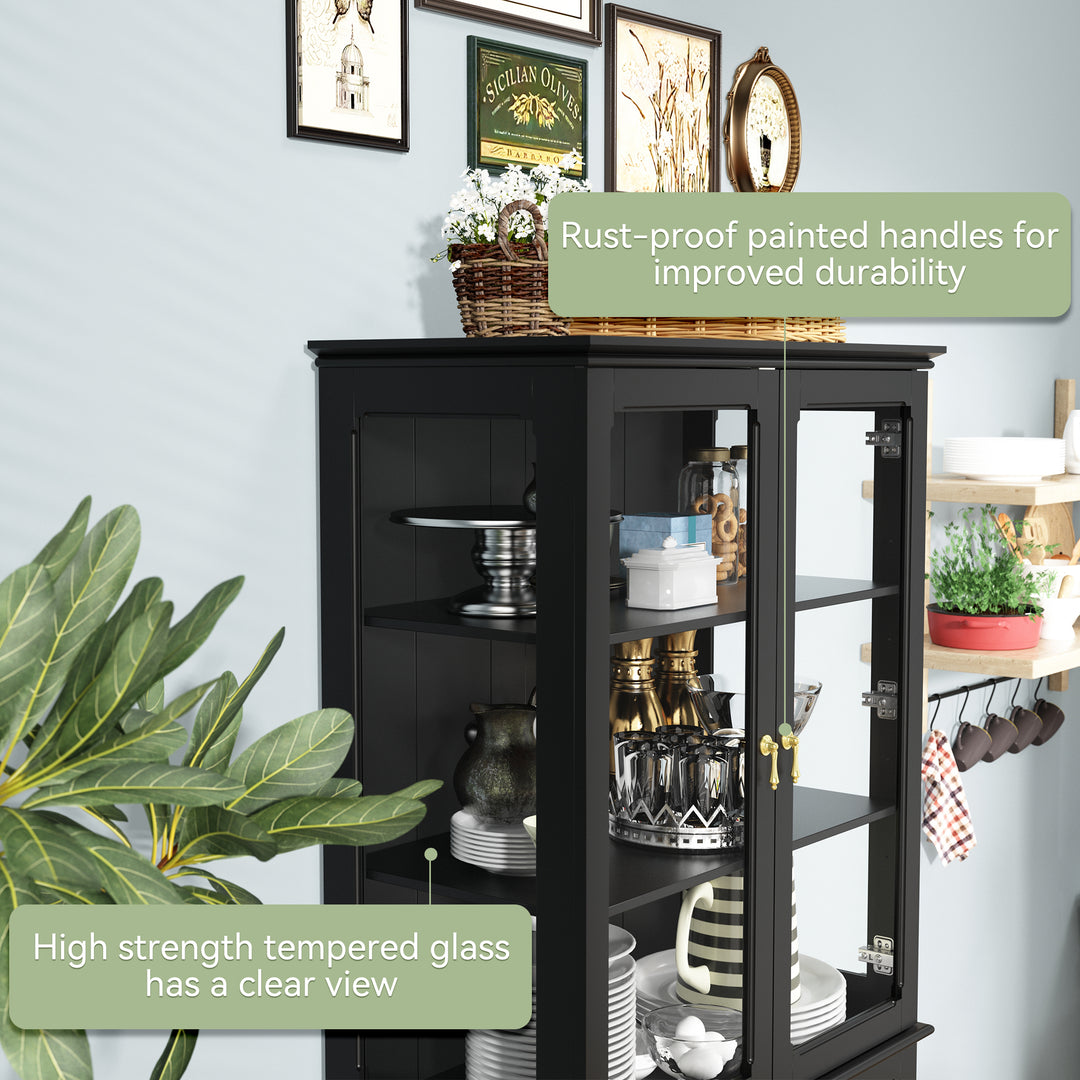 HLR® 72" Classical Freestanding Pantry Sideboard with Glass Doors – Adjustable Shelves Tall Storage Cabinet for Kitchen, Dining & Living Room