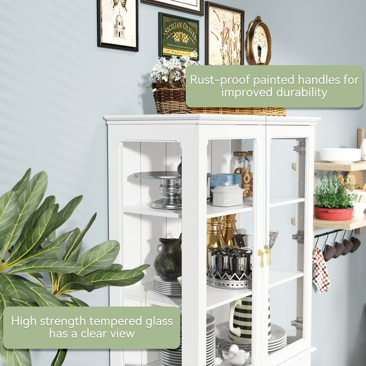 HLR® 72" Classical Freestanding Pantry Sideboard with Glass Doors – Adjustable Shelves Tall Storage Cabinet for Kitchen, Dining & Living Room