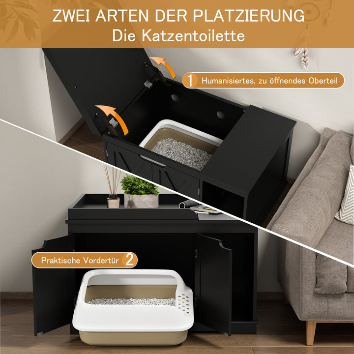 HLR® Hidden Flip-Top Cat Litter Box Furniture Wooden Enclosure Spacious for Medium & Large Cats