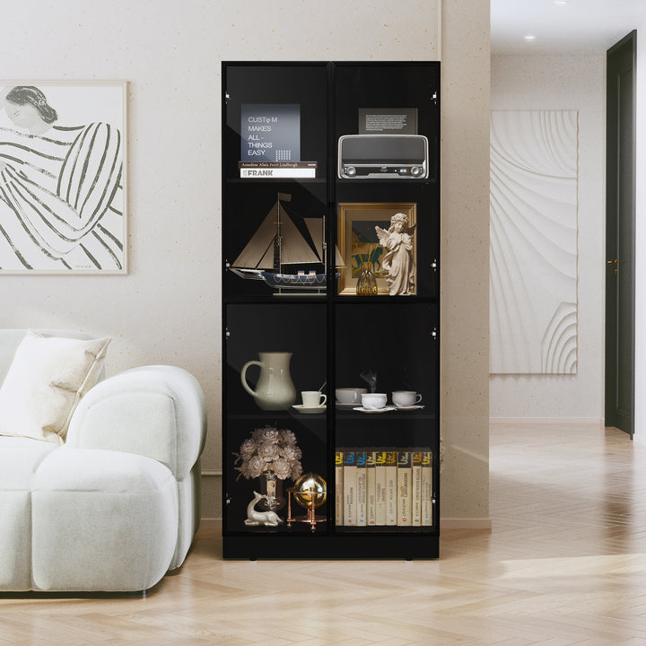HLR® Modern Tall Glass-Door Curio Display Cabinet – 4-Tier Shelving for Collectibles – Stylish Showcase for Living Room & Home Office