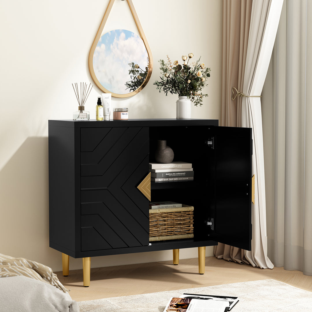 HLR® Modern Accent Cabinet – Decorative Embossed Pattern Doors Sideboard Buffet with Storage – Stylish Storage for Living Room & Dining