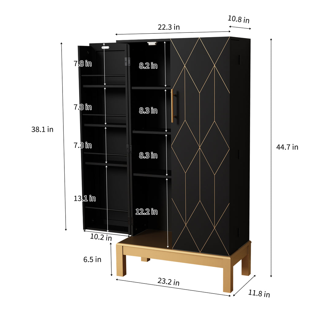 HLR® 45" Kitchen Pantry Cabinet with Gold Trim – Storage Cabinet for Kitchen & Dining Room