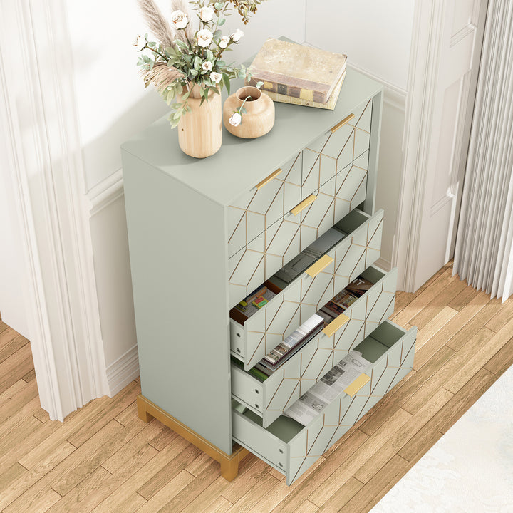 HLR® Green Modern Wood 6-Drawer Dresser – Large Capacity Storage Tower – Cabinet for Closet, Living Room & Entryway