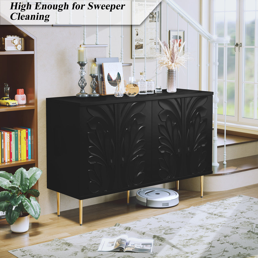 HLR® 47.24''W Modern Credenza Sideboard – 4-Door 3D Floral Design Storage Cabinet for Dining & Kitchen