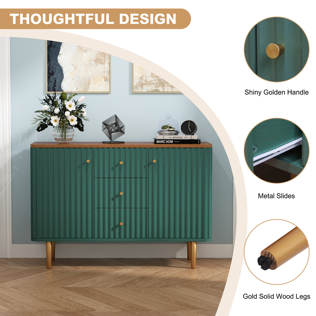 HLR® Modern Fluted Accent Sideboard Buffet with Drawers & Storage Cabinet – Stylish Organizer for Entryway, Kitchen & Living Room