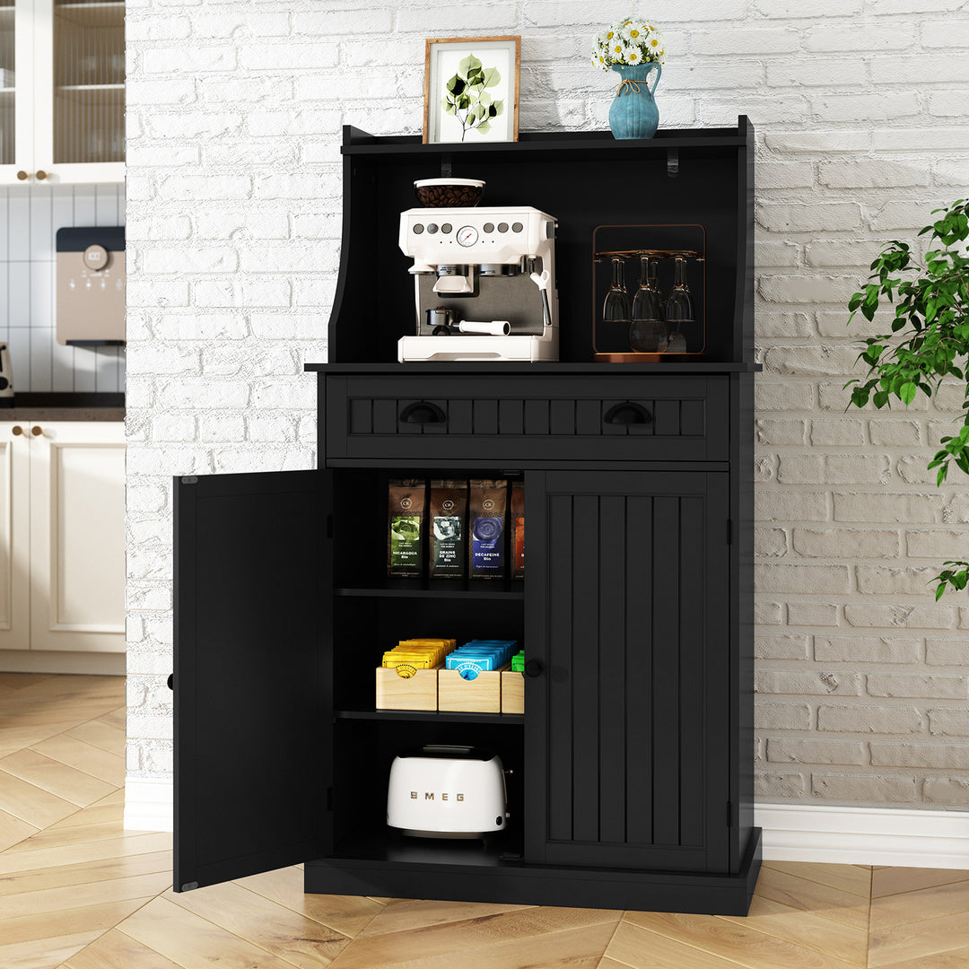 HLR® 54" White Microwave Stand with Drawers & Hutch – Adjustable Shelf Pantry Cabinet for Kitchen, Dining & Living Spaces
