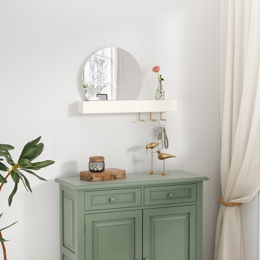HLR® Round Wall Mirror with Shelf & Hooks – Functional Decor for Bathroom, Entryway, Bedroom & Living Room