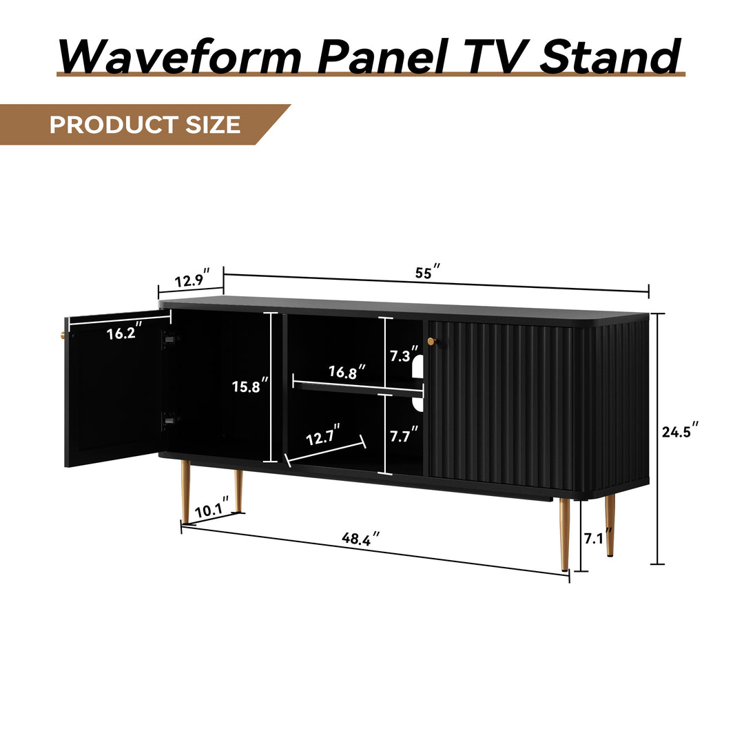 HLR® Mid Century Modern Fluted TV Stand with Stylish Storage for Living Room & Bedroom