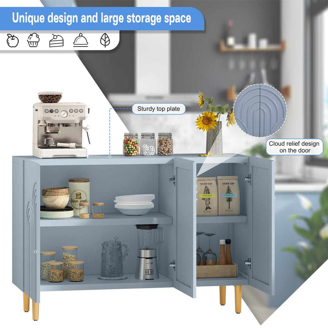 HLR® 47-Inch Modern Credenza with Cloud Relief Design – 3-Door Storage Organizer for Living, Dining & Entryway