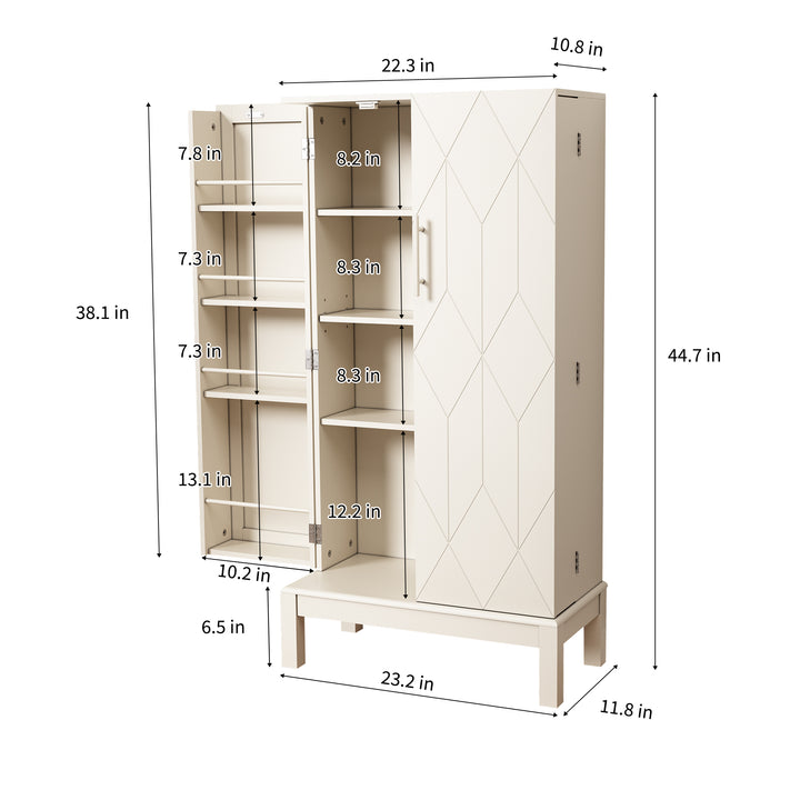 HLR® 45" Kitchen Pantry Cabinet with Gold Trim – Storage Cabinet for Kitchen & Dining Room