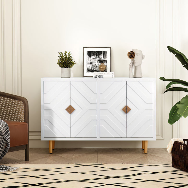 HLR® Modern Accent Cabinet – Decorative Embossed Pattern Doors Sideboard Buffet Credenza with Storage – Stylish Storage for Living Room & Dining