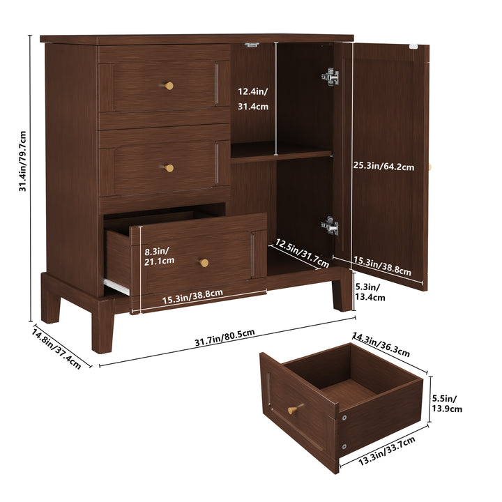 HLR® Wooden Accent Sideboard Cabinet – 3-Drawer Storage, Door & Shelves – Stylish Organization for Living Room & Entryway