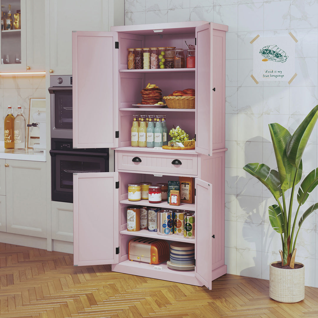 HLR® Classic White Freestanding Pantry Cabinet with Adjustable Shelves & Drawer – Versatile Storage for Kitchen, Bathroom & Hallway
