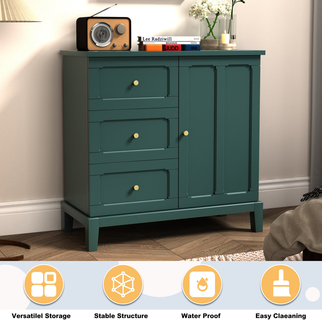 HLR® Wooden Accent Sideboard Cabinet – 3-Drawer Storage, Door & Shelves – Stylish Organization for Living Room & Entryway