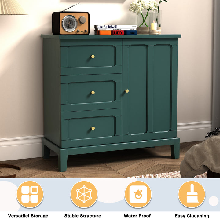 HLR® Wooden Accent Sideboard Cabinet – 3-Drawer Storage, Door & Shelves – Stylish Organization for Living Room & Entryway