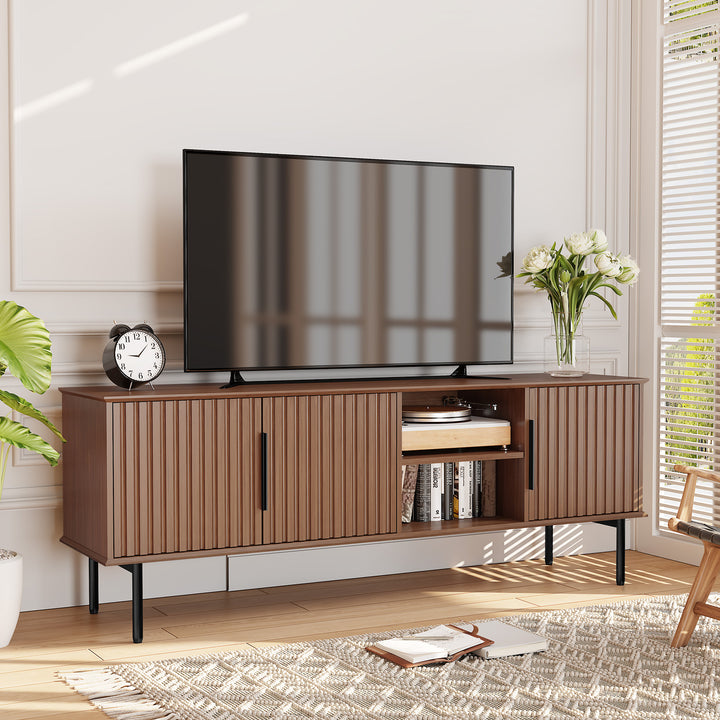 HLR® Mid Century Modern Fluted 66" TV Stand with Storage – Fits TVs up to 75" – Wooden Entertainment Center for Living Room & Family Room
