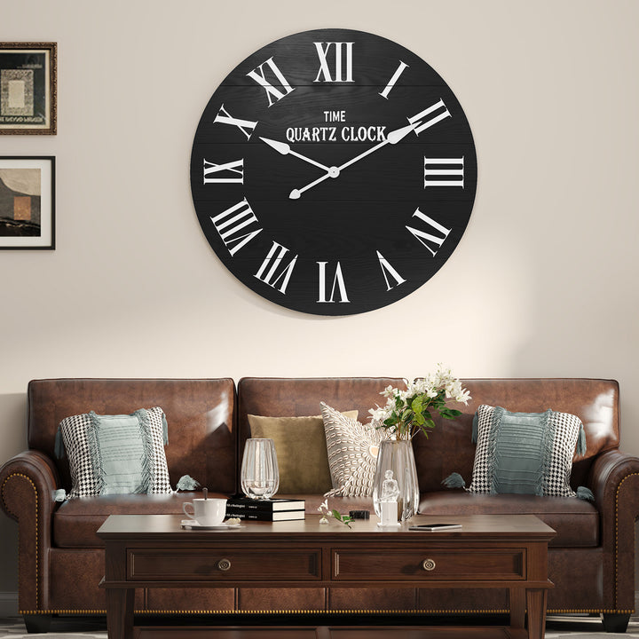 HLR® 35.5" Oversized Farmhouse Shiplap Wall Clock – Roman Numerals, Quiet Non-Ticking Decor for Living Room, Bedroom & More