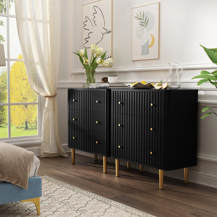 HLR® White Modern Tall Wood Dresser 3-Drawer Storage Cabinet with Fluted Texture – Stylish Organizer for Bedroom, Closet, Living Room & Hallway