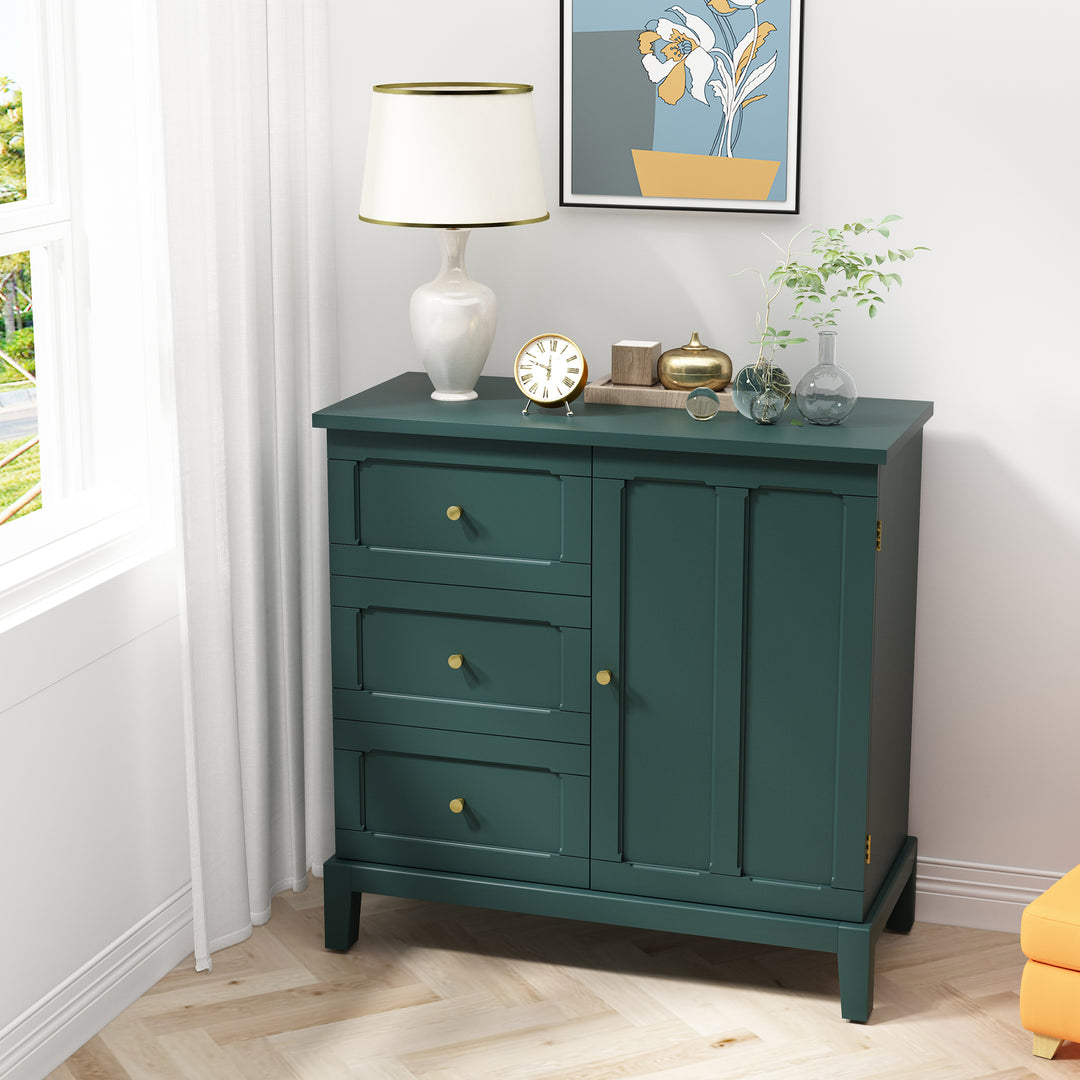 HLR® Wooden Accent Sideboard Cabinet – 3-Drawer Storage, Door & Shelves – Stylish Organization for Living Room & Entryway