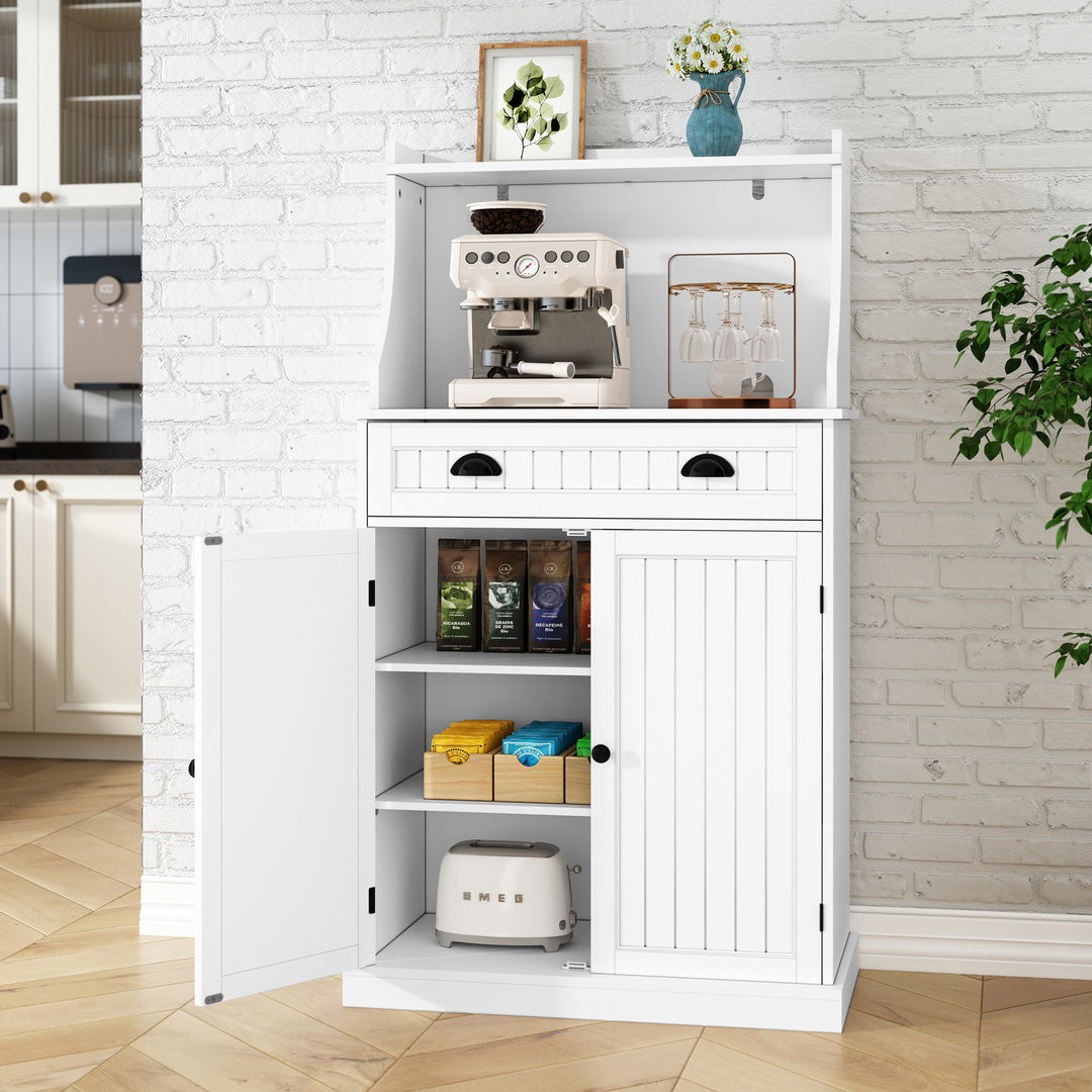 HLR® 54" White Microwave Stand with Drawers & Hutch – Adjustable Shelf Pantry Cabinet for Kitchen, Dining & Living Spaces