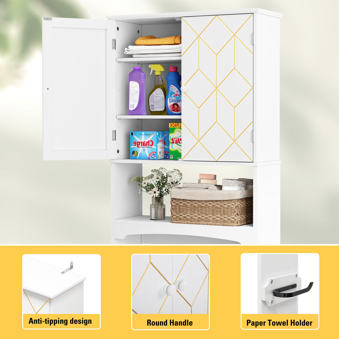 HLR® Space-Saving Over-The-Toilet Storage Cabinet with Doors & Adjustable Shelves – Fits Most Standard Toilets for Bathroom Organization