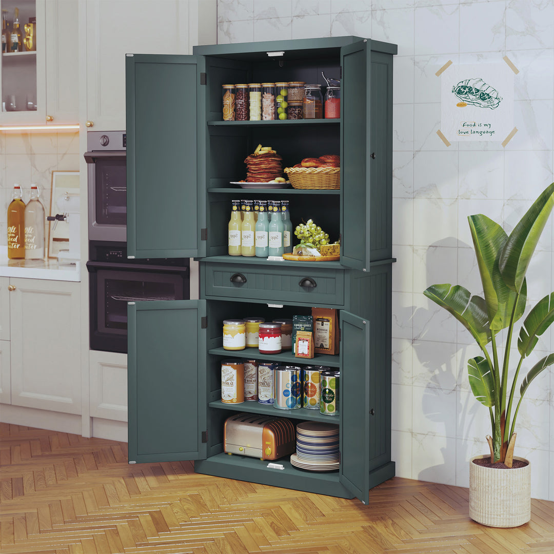 HLR® Classic White Freestanding Pantry Cabinet with Adjustable Shelves & Drawer – Versatile Storage for Kitchen, Bathroom & Hallway