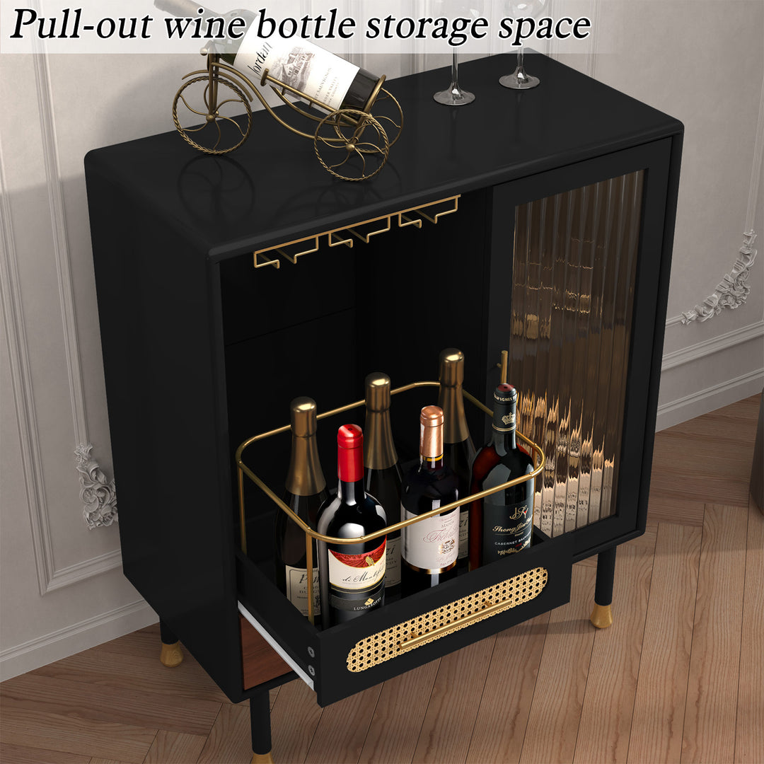 HLR® Modern Green Coffee Bar & Liquor Cabinet – Pull-Out Wine Storage, Wine Glass Rack & Drawers – Versatile Storage for Kitchen, Dining & Living Room