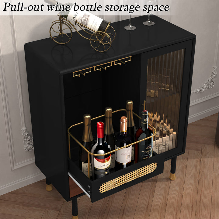 HLR® Modern Green Coffee Bar & Liquor Cabinet – Pull-Out Wine Storage, Wine Glass Rack & Drawers – Versatile Storage for Kitchen, Dining & Living Room