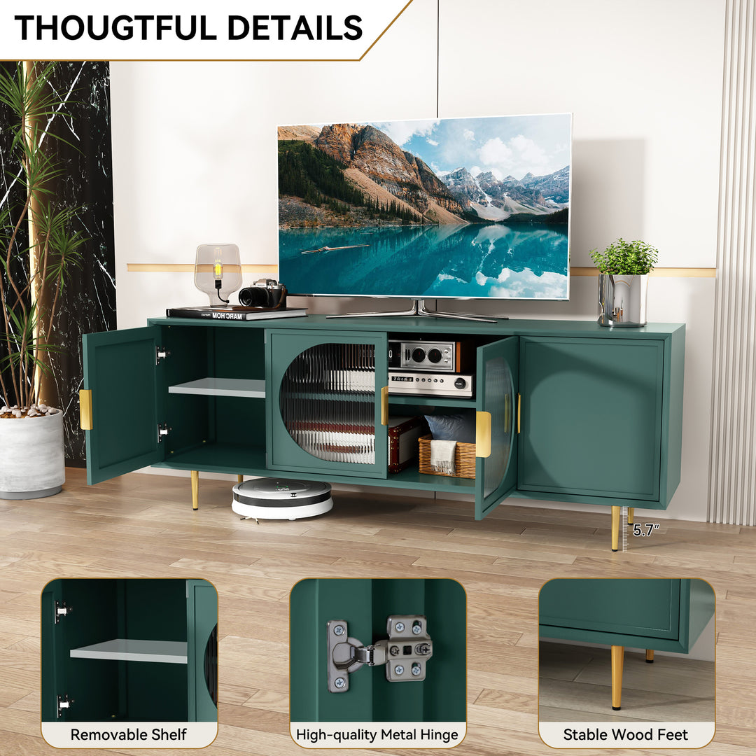 HLR® Modern TV Stand for TVs Up to 70" with Glass-Door Console & Gold Legs – Wooden Entertainment Center for Living & Bedroom
