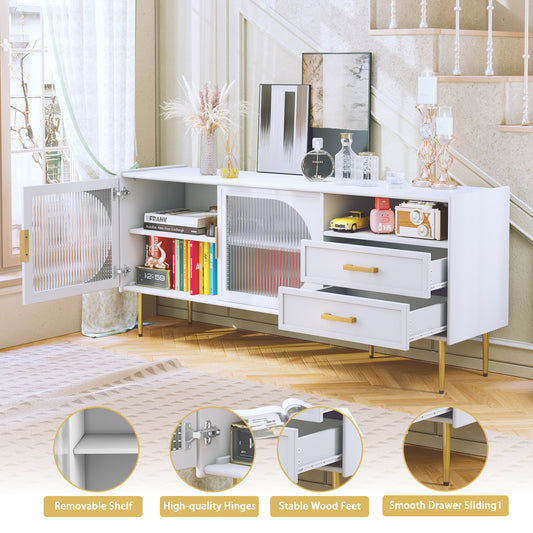 HLR® Modern Wood TV Stand – Glass Door & Drawers – Stylish Storage for Living Room