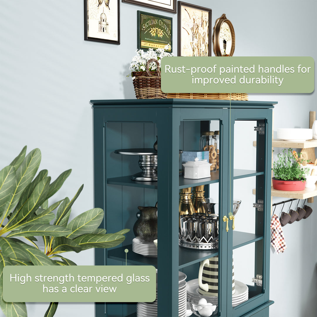 HLR® 72" Classical Freestanding Pantry Sideboard with Glass Doors – Adjustable Shelves Tall Storage Cabinet for Kitchen, Dining & Living Room