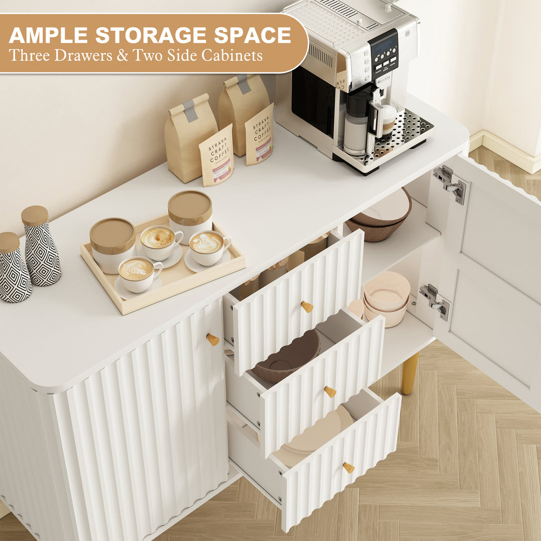 HLR® Modern Fluted Accent Sideboard Buffet with Drawers & Storage Cabinet – Stylish Organizer for Entryway, Kitchen & Living Room