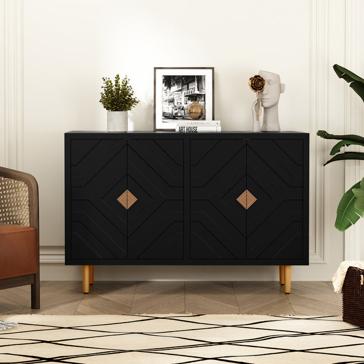 HLR® Modern Accent Cabinet – Decorative Embossed Pattern Doors Sideboard Buffet Credenza with Storage – Stylish Storage for Living Room & Dining
