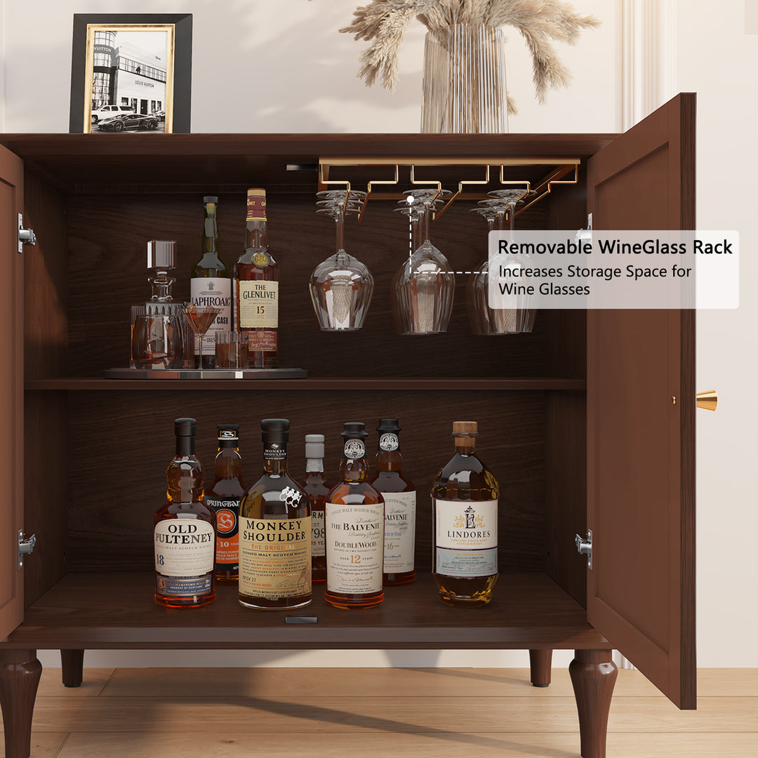 HLR® Mid-Century Modern 31.4''W Wooden Credenza Sideboard – 2-Door with Adjustable Shelves for Living & Dining Room